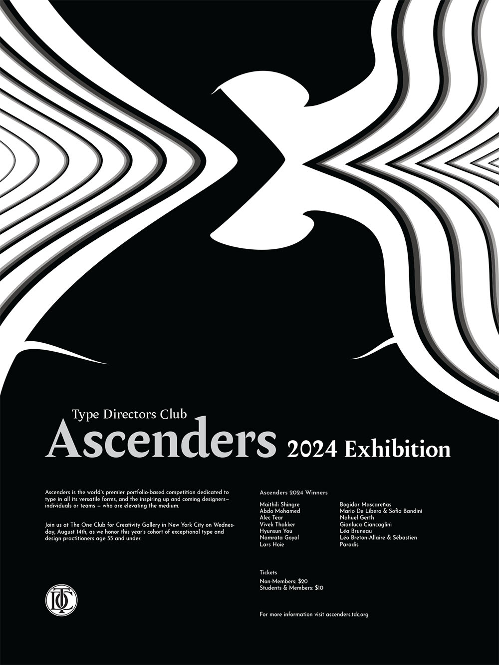 Poster for the Type Directors Club 2024 Ascenders Event
